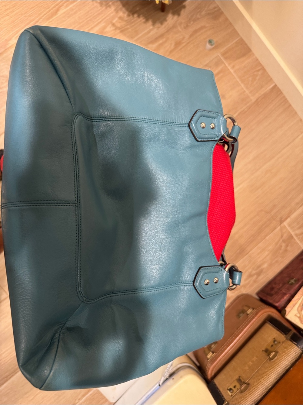 Coach Teal Leather Shoulder Bag with Front Buckle Pocket - Picture 8 of 10
